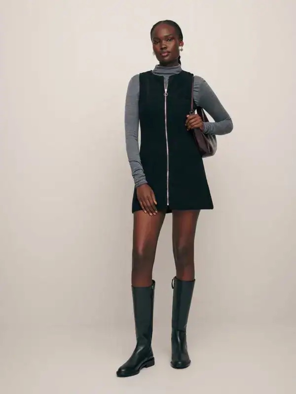 NWOT Reformation Suzie Corduroy zip-up Mini Dress - Black size 8